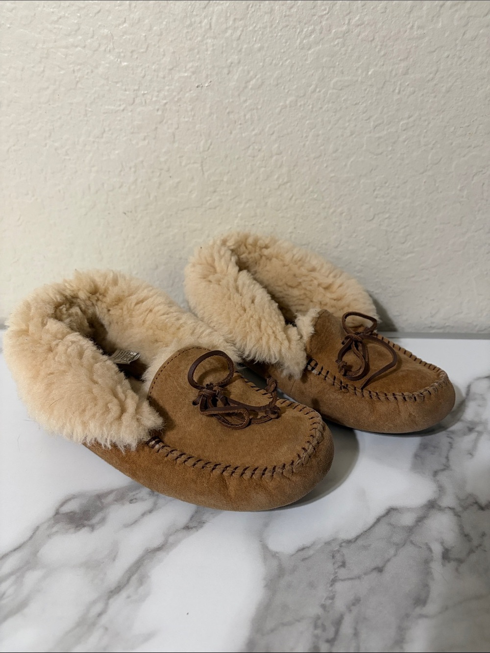 UGG Cozy Shearling-Lined Moccasin Slippers - Chestnut